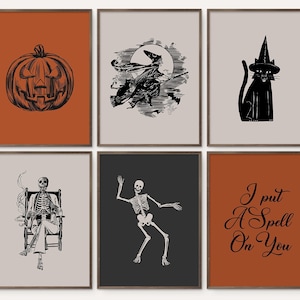 Halloween Set of 6 Prints / Halloween Print Wall Art / Skeleton Print / Pumpkin Print / Spooky Prints / Halloween Decor / Halloween Prints