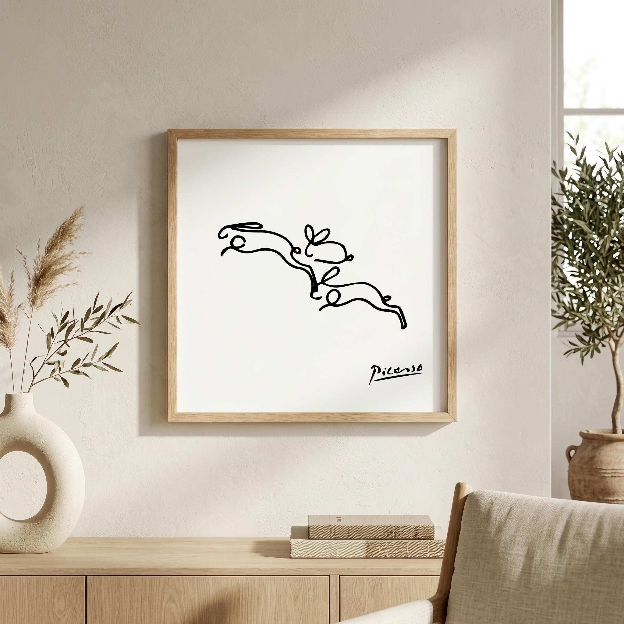 ピカソ風ウサギのプリント｜ミニマルな動物のウォールアート｜動物の