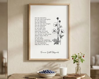 She Was Beautiful Print | Fitzgerald Quote Print | Literary Wall Art | Book Lover Gift | Inspirational Women Print | Digital Download