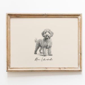 Dog Vintage Print | Mini Labradoodle Print | Dog Drawing | Farmhouse Print | Countryside Wall Art