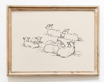 Sheep Wall Art | Vintage Flock of Sheep Print | Farmhouse Decor | Digital Download