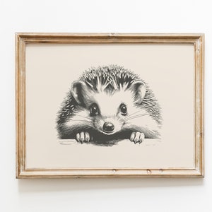 Hedgehog vintage print | Hedgehog vintage drawing | Animal nursery wall art | Farmhouse wall decor | Countryside print | Woodland wall art