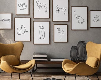 Picasso Animal Line Art Prints - Set of 9: Minimalist Nursery Decor (Digital Download)