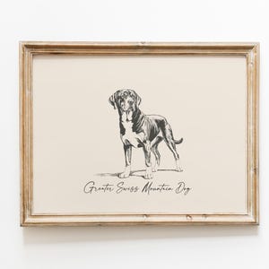 Hund Vintage Druck | Schweizer Sennenhund Druck | Hund Zeichnung | Bauernhaus Druck | Landschaft Wall Art