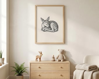 Deer Nursery Wall Art | Baby Fawn Print | Woodland Nursery Decor | Gender Neutral Art | Animal Nursery Art | Deer Gift | Digital Download