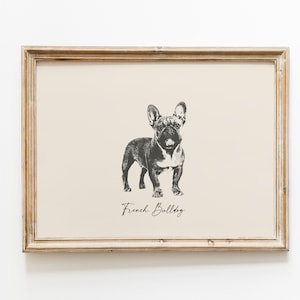 Dog Vintage Print | French Bulldog Print | Dog Drawing | Farmhouse Print | Countryside Wall Art