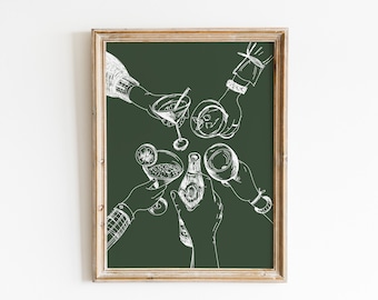 Lámina artística de celebración «¡Salud!» / Decoración navideña verde (Descarga digital)