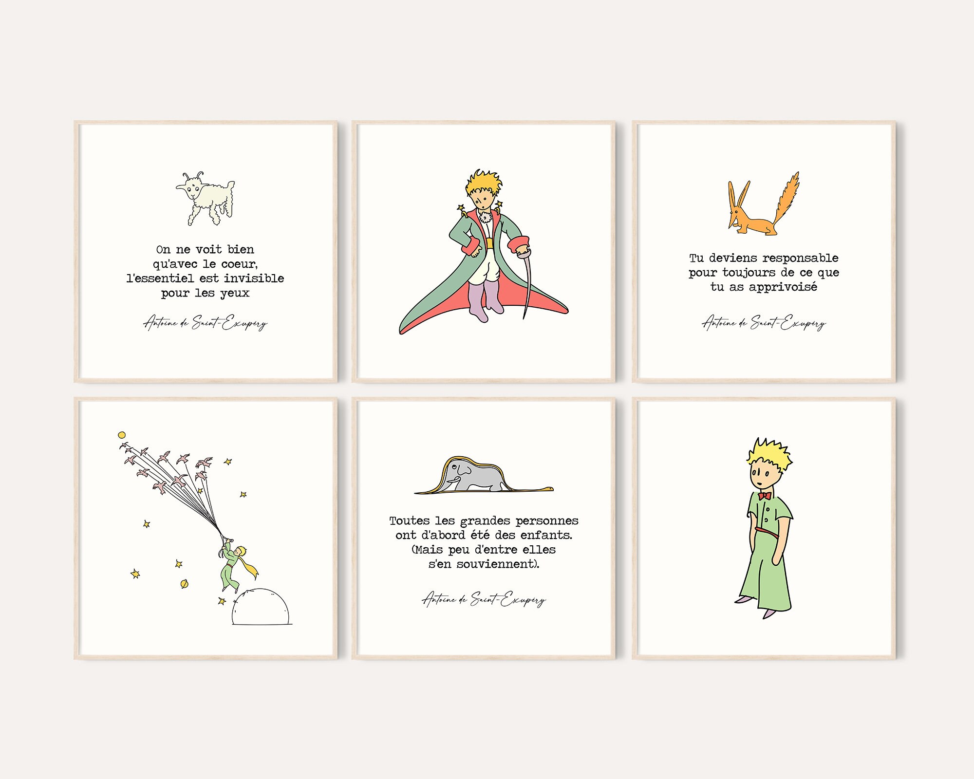 The Little Prince Nursery Art Set - Set of 6: French Quote Prints ...