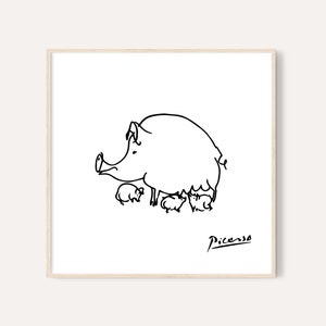 Picasso Pig and Piglets Print / Picasso Animal Line Drawing Prints / Animal Sketch / Picasso Printable Wall Art / Minimalist Nursery Print