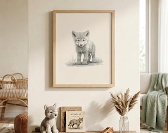 Wolf kinderkamer muurkunst | Babywolfprint | Bos kinderkamerdecoratie | Genderneutrale kinderkamer | Muurkunst dieren | Wolfcadeau | Digitale download