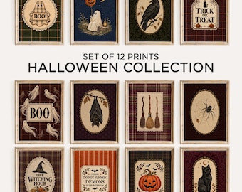 Vintage Halloween Prints - Set of 12 | Moody Gallery Wall Art | Digital Download