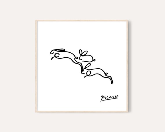 ピカソ　アートプリント ピカソのウサギの線画プリント：ミニマリストの保育園アート