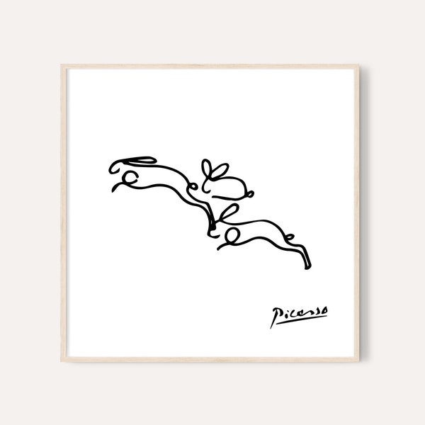 Picasso Rabbits Print / Picasso Animal Line Drawing Prints / Animal Sketch / Picasso Printable Wall Art / Minimalist Nursery Print