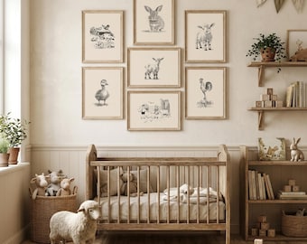 Farm Animal Nursery Art | Farmhouse Nursery Wall Art | Baby Animal Print Set | Cottagecore Nursery Decor | Gender Neutral | Digital Download