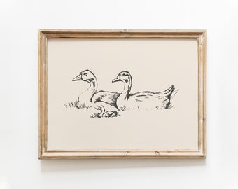 Duck vintage print | Duck wall art | Duck drawing | Farmhouse print | Farmhouse wall decor | Country wall art