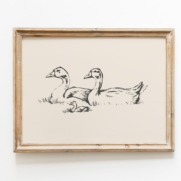 Impression vintage de canard / Art mural de canard / Dessin de canard / Peinture vintage antique / Impression de ferme / Décoration murale de ferme / Art mural de pays