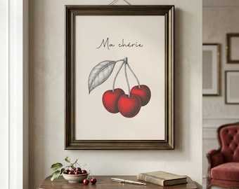 Cherry Wall Art | Ma Cherie Print | Coquette Wall Art | French Bedroom Decor | Soft Girl Aesthetic | Apartment Decor | Digital Download