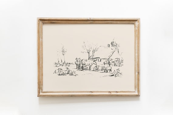 Vintage Farm Scene Print: Rural Landscape Wall Art (Digital Download)