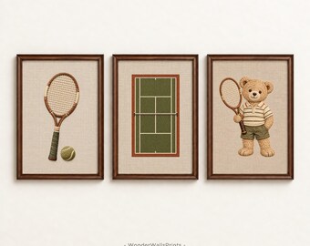 Tennis Nursery Prints - Set of 3 | Vintage Sports Decor | Digital Download