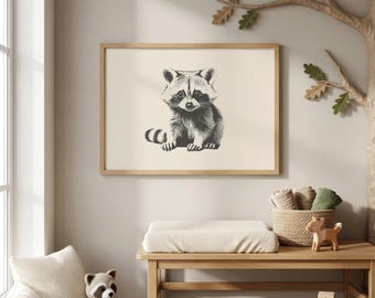 アライグマの子供部屋用ウォールアート、印刷可能な森の動物の飾り