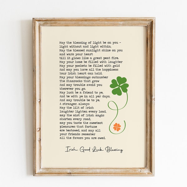 Irish Good Luck Blessing Print / St. Patricks Day Print / Irish Prayer Print / Vintage Irish Quote Print / Celtic Blessing Print / Irish Art