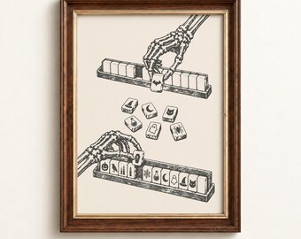 Halloween Mahjong Print | Skeleton Wall Art | Mahjong Lovers Gift | Digital Download