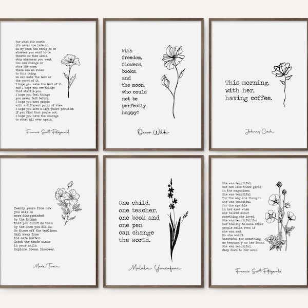 Ensemble de 6 citations / Jeu de 6 tirages / Pour ce que ça vaut Fitzgerald Quote Print / Famous Quote Print / Typography Quote Print / Flower Print