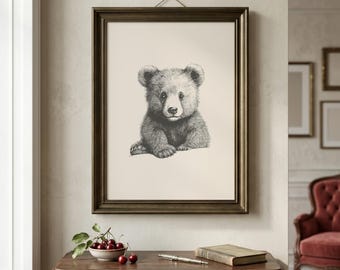 Stampa per cameretta con orsetto / Stampa orsetto cucciolo / Cameretta a tema bosco / Decorazione murale per cameretta / Regalo per baby shower / Decorazione murale con orso / Download digitale