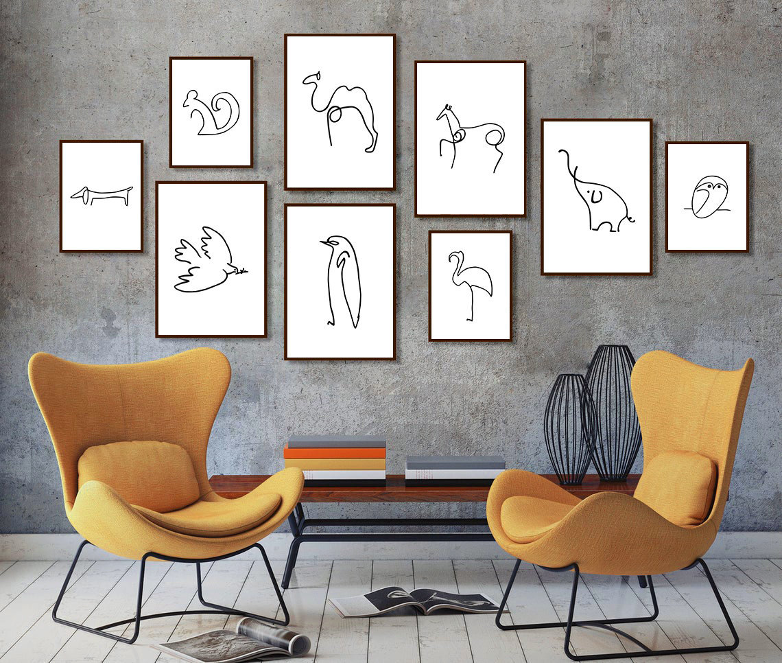 Picasso Animals Line Drawing Prints / Set of 9 Picasso Prints / Animal Sketches / Picasso Printable Wall Art / Minimalist Nursery Prints