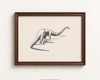Dinosaur Wall Art | Long Neck Dinosaur Print | Vintage Nursery Decor | Digital Download