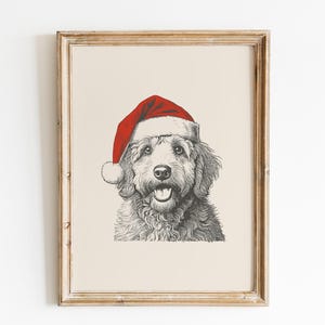Christmas vintage print | Dog vintage print | Goldendoodle print | Dog drawing | Farmhouse print | Countryside wall art