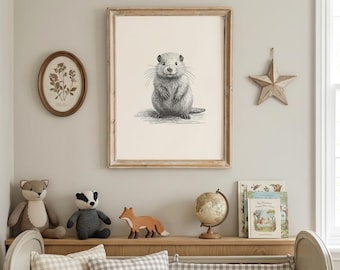 Beaver Print | Beaver Nursery Art | Beaver Wall Art | Woodland Nursery | Baby Shower Gift | Cabin Decor | Digital Download