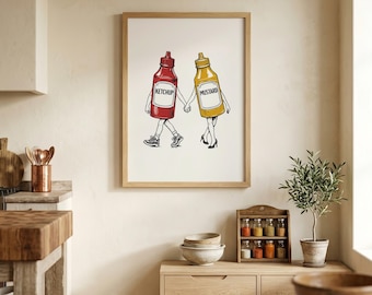 Funny Kitchen Wall Art | Ketchup Mustard Print | Quirky Food Print | Foodie Gift | Housewarming Gift | Kitchen Decor Art | Digital Download