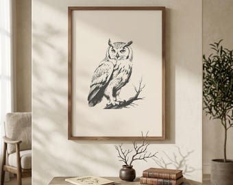 Owl Wall Art | Vintage Owl Print | Cottagecore Home Decor | Woodland Wall Art | Nature Bird Art | Owl Lover Gift | Digital Download