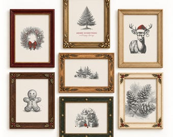 Vintage Christmas Prints Set of 7 | Christmas Gallery Wall | Holiday Wall Art | Digital Download