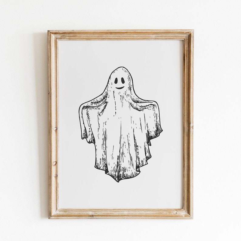 Ghost Wall Art | Cottagecore Ghost | Halloween Wall Art | Spooky Wall Art | Fall Halloween Decor | Cute Ghost Print | Digital Download image 2