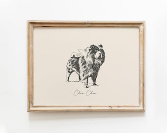 Dog Vintage Print | Chow Chow Print | Dog Drawing | Farmhouse Print | Countryside Wall Art