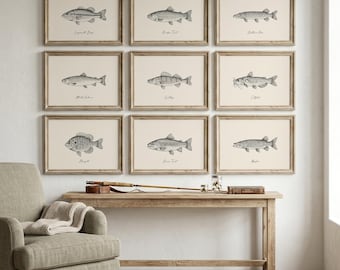 Muurkunst vissen | Set met vissenprint | Huisdecoratie meer | Vissencadeau voor hem | Muurkunst hut | Mangrotdecoratie | Digitale download