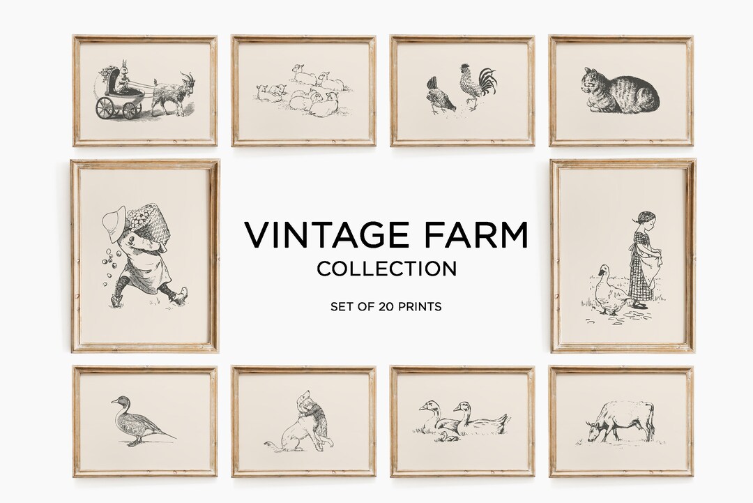 Vintage Farm Prints - Set of 20 | Farmhouse Wall Art | Country Wall Art ...