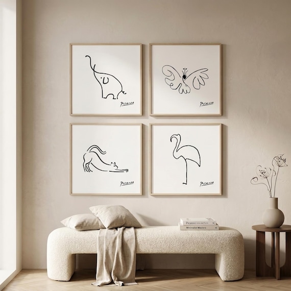 Picasso Animal Print Set | Minimalist Line Art | Nursery Wall Art | Modern Home Decor | Abstract Animal Art | Digital Download