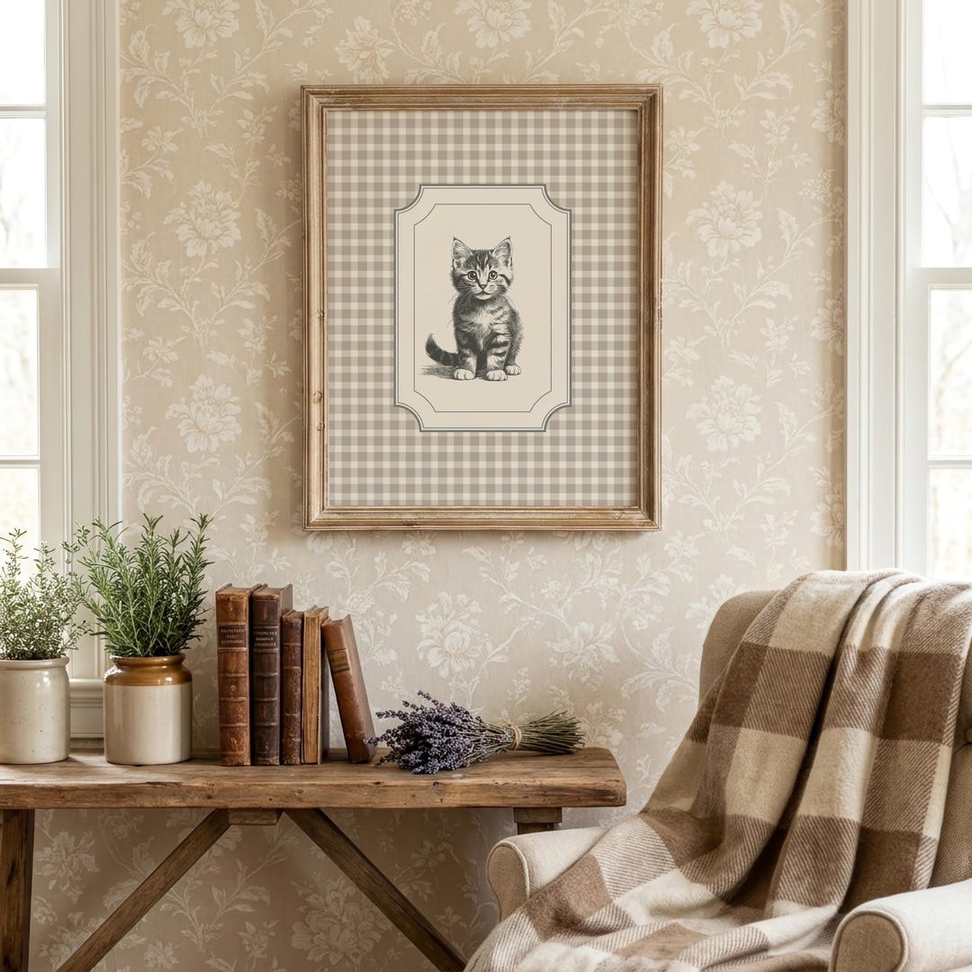 Kitten Nursery Wall Art | Vintage Cat Illustration | Neutral Baby Room ...