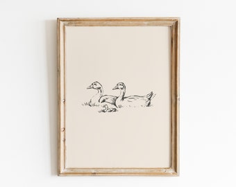 Duck Vintage Print / Duck Wall Art / Duck Drawing / Antique Vintage Painting / Farmhouse Print / Farmhouse Wall Decor / Country Wall Art