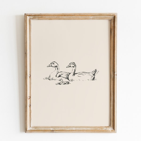 Duck Vintage Print / Duck Wall Art / Duck Drawing / Antique Vintage Painting / Farmhouse Print / Farmhouse Wall Decor / Country Wall Art