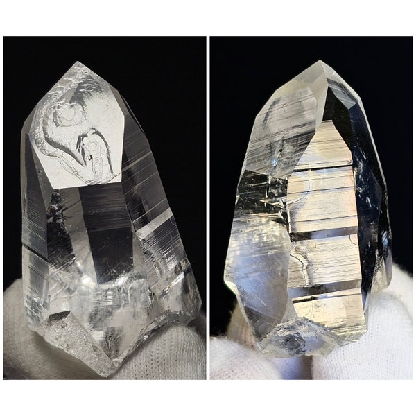 Trinity Time Link Gateway AAA+ Master Colombian Lemurian Quartz Crystal (Optical Clarity, Mysterious Etching) 6.5cm H, 92g Approx