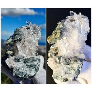 NEW!!! Colombian rose and green Lemurian quartz crystal cluster (fucschite, haematite) 6.5cm H, 12cm L, 389g Approx