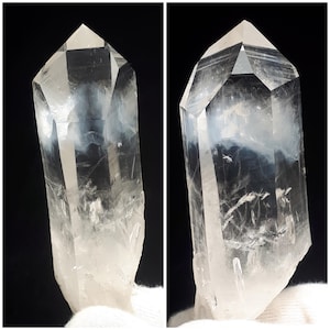 Temple Dow Style 7-3-7-3-7-3 “Dragon’s Smoke” Blue Mist Lemurian Quartz Crystal 11cm H (4.33In) 150g Approx