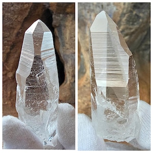 Bold Cosmic Barcode Colombian  Lemurian Quartz Crystal (Keyhole Marking)  8.5cm H (3.34In)1, 61g Approx