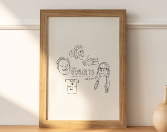 Croquis couleur au trait pour photo de groupe Portrait personnalisé / Réservez la date / impression ou copie numérique / A4 A5 A6 / cadeau de mariage