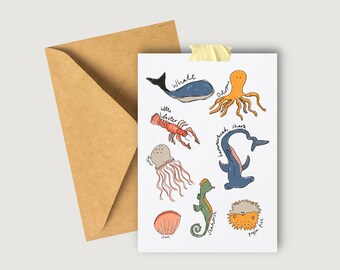 Animales del océano criaturas marinas tarjeta amante de los animales regalos de animales