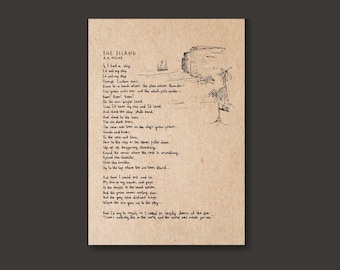 The Island Poem A A Milne illustration manuscrite et dessinée à la main.